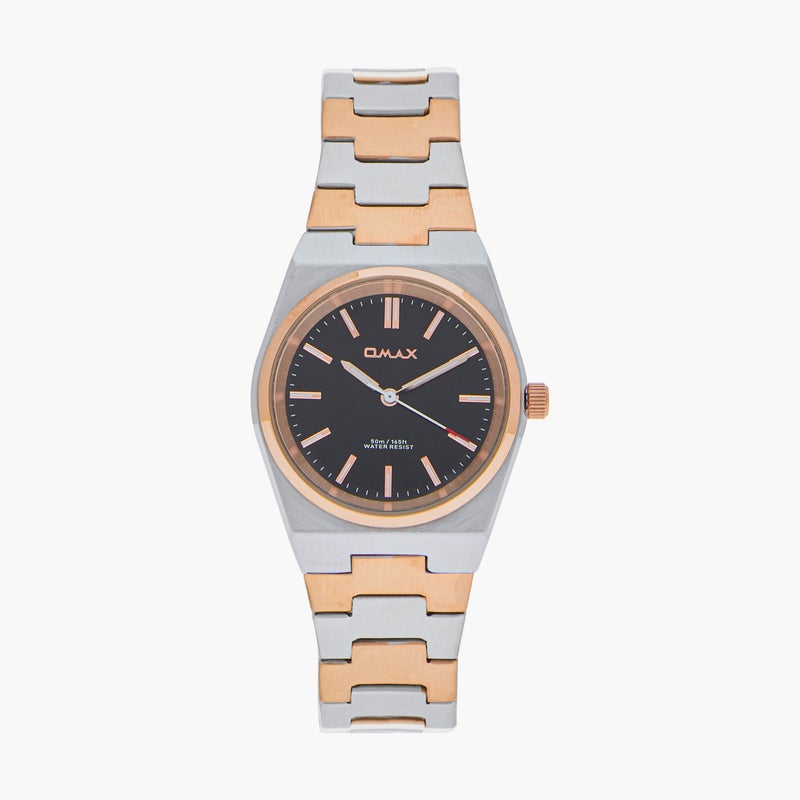 OMAX Women's Analog Wrist Watch - Black and Rose Gold - Image 1